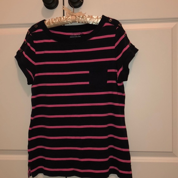 Talbots Tops - Talbots Black & Pink  striped short sleeve t shirt